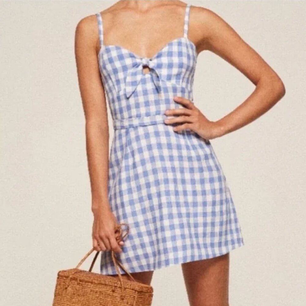 Reformation Blue and White Gingham Mini Dress